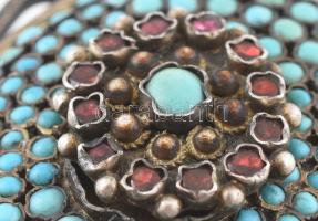 Antik női övcsat, türkizzel és almandinnal ékítve, jelzés nélkül, 1db kis türkiz hiány, 5x5cm