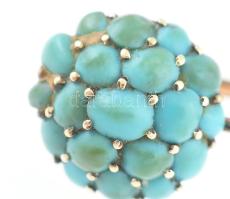 Arany (Au/14k) türkizzel ékített fülbevaló, jelzett, bruttó: 2,4g, h: 18mm