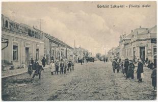 1926 Szikszó, Fő utca, Miskolci Takarékpénztár, Mezőgazdasági bank, Phönix biztosító, üzletek. Stamberger Márk kiadása