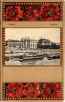 Szeged, Rudolf tér, rakpart, Tisza part, Kultúrpalota. Szecessziós pipacsos litho, Art Nouveau (EK)