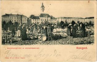 1903 Szeged, Városház tér, kerámia piac, árusok. Traub B. és társa kiadása