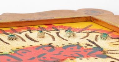 Szeift Béla (1944-2012): Féregvirág, 2012. Olaj, applikáció, karton, jelzett, fakeretben, 27×20 cm