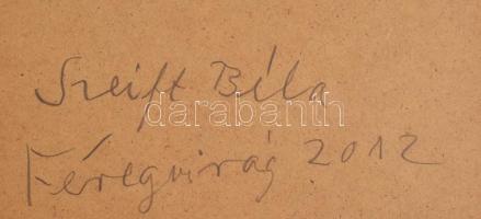 Szeift Béla (1944-2012): Féregvirág, 2012. Olaj, applikáció, karton, jelzett, fakeretben, 27×20 cm