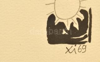 Lisziák Elek (1939-2007): Lao-ce, 1969. Tus, akvarell, papír, jelezve jobbra fent, hátoldalán autogr...