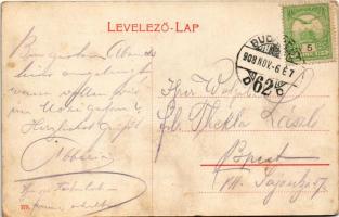 1908 Budapest V. Grand Restaurant Schuller nagy étterem, vendéglő téli kertje, belső pincérekkel. Vá...