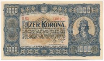 1923. 1000K "B05 100195" "Magyar Pénzjegynyomda Rt. Budapest" nyomdahely jelöléssel T:I- Adamo K37