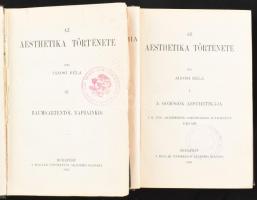 Jánosi Béla: Az aesthetika története (2 kötet). I. köt.: A görögök aesthetikája. III. köt.: Baumgartentől napjainkig. Bp., 1899-1901, MTA (Hornyánszky Viktor-ny.), VI+(2)+504 p., VI+(2)+635 p. Átkötött egészvászon/félvászon-kötésben, márványozott lapélekkel, régi intézményi bélyegzőkkel, az egyik kötet szakadt, ragasztott előzéklappal és sérült címlappal.