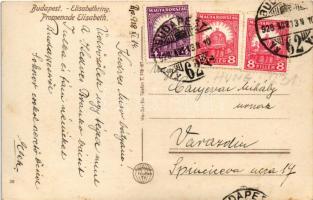 1928 Budapest VII. Erzsébet körút (Blaha Lujza tér), 4-es és 6-os villamosok, autó, kávéház, Pesti h...