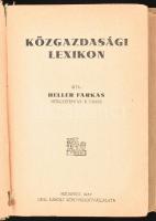 Heller Farkas: Közgazdasági lexikon. Bp., 1937, Grill Károly, VII+(1)+499 p. Kiadói egészvászon-kötés, néhány kissé szakadt lappal, az utolsó lap és a szennylapok kijárnak.