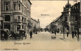 Győr, Baross út, lovashintók. Nitsmann J. kiadása (EK)