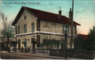 1910 Dömsöd, vasútállomás. Wiesel Izrael kiadása + DÖMSÖD POSTAI ÜGYN. (EK)