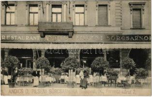 1913 Budapest IX. Ferencváros, Andics D. pilseni sörcsarnok, vendéglő és étterem. Ferenc körút 2.