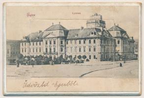 Eger, Lyceum. Kemény hátú leporello 12 kis képpel (Dobó István sírja, reáliskola, főgimnázium, városháza, templomok) (Rb)