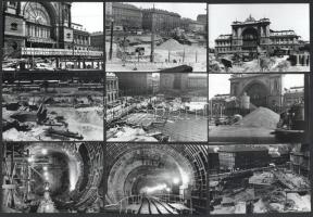 1967-1968 Budapest, Baross tér, metró építkezés a felszín felett és alatt, 13 db vintage fotó, ezüst zselatinos fotópapíron, 9x13 cm