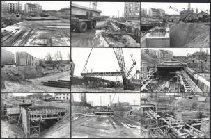 1985 Budapest, Újpest, metró építkezés a felszínen datált helyszíni felvételek, 13 db vintage fotó, ezüst zselatinos fotópapíron, 9x14 cm