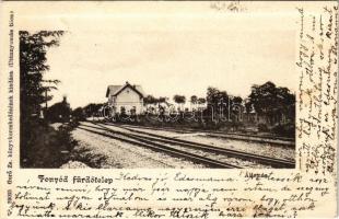 1902 Fonyód-fürdőtelep, vasútállomás, gőzmozdony, vonat. Gerő Zs. kiadása (EK)