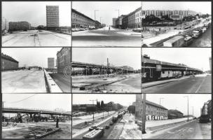 1984 Budapest, Váci út, felüljáró építkezés, datált helyszíni felvételek, 13 db vintage fotó, ezüst zselatinos fotópapíron, 9x14 cm