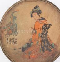 Japán fadoboz, kézzel festett fedéllel, kissé foltos és kopott, 22x6 cm