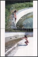 cca 1993 Menesdorfer Lajos (1941-2005) budapesti fotóművész hagyatékából, 3 db vintage NEGATÍV (6x6 cm) hozzáadva 3 db modern nagyításban készült nézőképet (medencés játékok), 24x17,7 cm