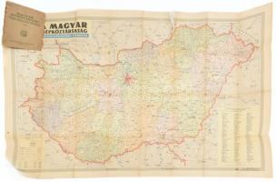 1957 A Magyar Népköztársaság közigazgatási térképe, 1 : 500.000, Bp., Kartográfiai Vállalat, kisebb szakadásokkal, sérült, ragasztott borítóval, 115x75 cm