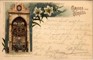 1904 Olomouc, Olmütz; Astronomische Kunst Uhr / astronomical clock. Kunstverlag Winkler & Voigt. Art Nouveau, floral, litho (worn corners)