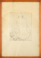 Olvashatatlan jelzéssel: Ülő lány. Rézkarc, papír, üvegezett fakeretben. 29x24 cm