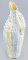 Bán Károly retró füles váza, színes mázakkal festett kerámia, jelzett,, m: 30 cm
