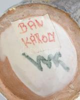 Bán Károly retró füles váza, színes mázakkal festett kerámia, jelzett,, m: 30 cm