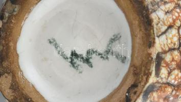 Bán Károly retró váza, színes mázakkal festett kerámia, jelzett,, m: 17 cm