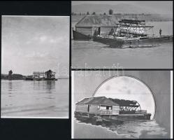 Eltérő időben készült felvételek hajómalmokról, Kerny István (1879-1963) budapesti fotóművész hagyatékából 3 db mai nagyítás, 10x15 cm