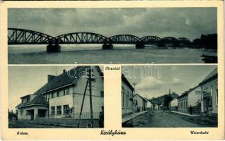 1941 Királyháza, Korolevo, Královo nad Tisou; Tisza híd, Iskola, utca, üzlet / bridge, school, street view, shop (EK)