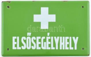 Elsősegélyhely zöld zománc tábla lepattanásokkal 25x16 cm