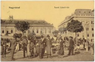 1911 Nagyvárad, Oradea; Szent László tér, piac árusokkal / market square