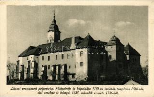 Lelesz, Leles (Újhely, Slovenské Nové Mesto); Premontrei prépostság földszintje és kápolnája az 1180-as évekből, temploma 1350-ből, első emelete és bástyái 1635, második emelete 1736-ból / abbey