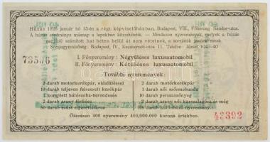 Budapest 1925. "Dohánykisárusok Országos Szövetsége - Trafikos Sorsjegy" 5000K-ról, "...