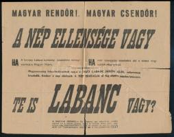 1944 Antifasiszta röplap a rendőrök számára készítve, melyben a labancok kiszolgálására szakadással 26x20 cm