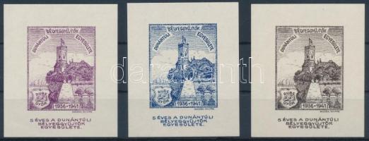 1941 5 éves a Dunántúli bélyeggyűjtők egyesülete 3 klf színű emlékív / souvenir sheets