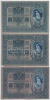 Ausztria 1919. (1902) 1000K (3x) függőleges "DEUTSCHÖSTERREICH" felülbélyegzéssel, mindkét...