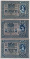 Ausztria 1919. (1902) 1000K (3x) függőleges "DEUTSCHÖSTERREICH" felülbélyegzéssel, mindkét...