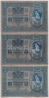 Ausztria 1919. (1902) 1000K (3x) függőleges "DEUTSCHÖSTERREICH" felülbélyegzéssel, mindkét...