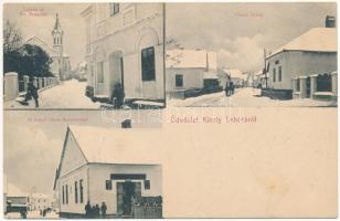 1911 Királylehota, Králova Lehota; tél, Evangélikus templom, utca, Ifj. Lanyi János üzlete és saját kiadása / winter, street, Lutheran church, shop (EK)