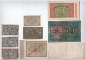 1912. 100K piros "MAGYARORSZÁG" felülbélyegzéssel + 1920. 20f + 1920. 50f (3db) + Csehszlo...