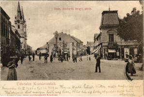 1901 Komárom, Komárnó; Fő tér, Nádor és Megye utca, Stettler Ignác és Mészáros András üzlete. Czike Dénes kiadása / main square, streets, shops (EK)