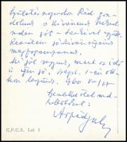 1960 Szakasits Árpád (1888-1965) politikus autográf levelezőlapja testvérének