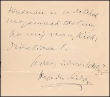 1905 Hegedüs Sándor (1847-1906), politikus, országgyűlési képviselő, miniszter autográf levelezőlapj...