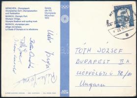 1972 Magyar ökölvívók által írt képeslap autográf aláírásokkal a Müncheni olimpiáról: Adler, Botos, Tóth Imre, Réder / Autograph signed postcard from the Munich Olympic Games