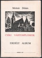 Molnár Dénes: Csíki vártemplomok. Erdély Album. [Marosvásárhely, 1993.], Impress, 2 p.+15 t. 15+2 illusztráció (2 a borító 1-1 oldalán.) Kiadói papírmappában. Számozott (78./1000), a művész által aláírt példány.