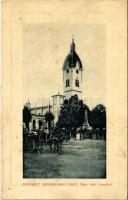 1911 Szinérváralja, Seini; Római katolikus templom, piac a szoborral. W.L. Bp. 2380. 1911-14. / church, market, monument