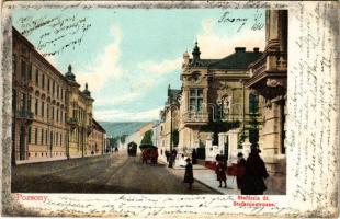 1905 Pozsony, Pressburg, Bratislava; Stefánia út, villamos / Strasse / street, tram