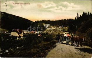 Tusnádfürdő, Baile Tusnad; lovaskocsi az úton. Adler Alfréd kiadása / horse cart on the road